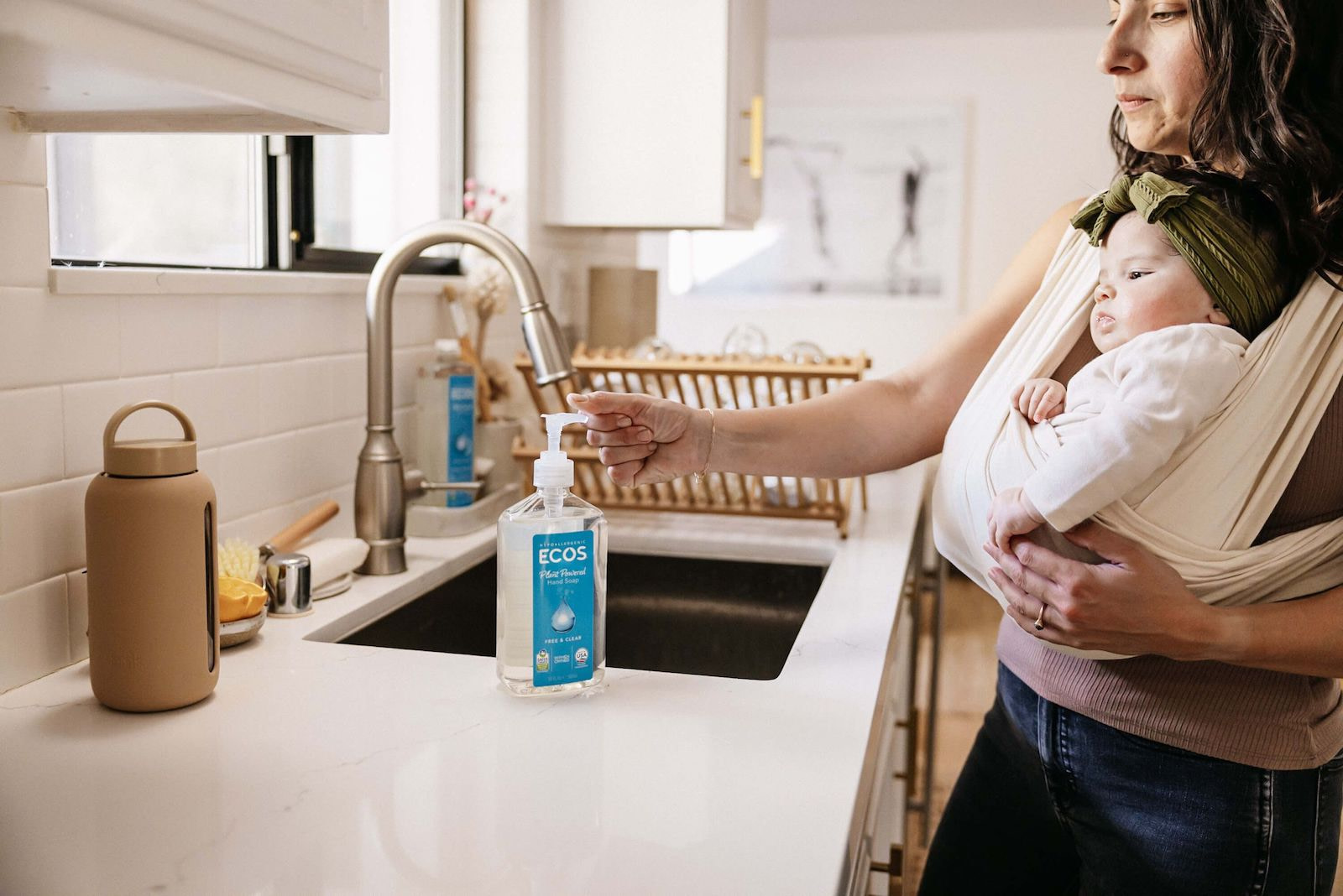 Mom With Baby Washing Hand Soap